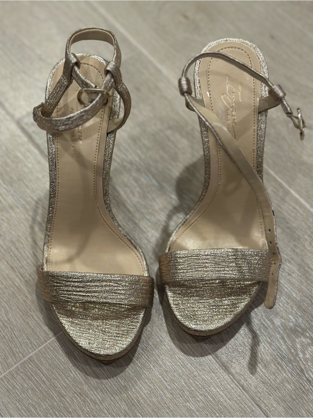 Vince Camuto Metallic Gold Strappy Ankle-Heel Sandals
